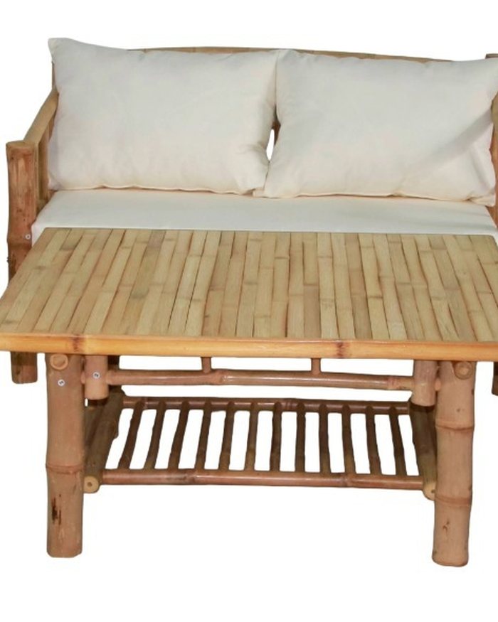 Banc bambou avec coussins