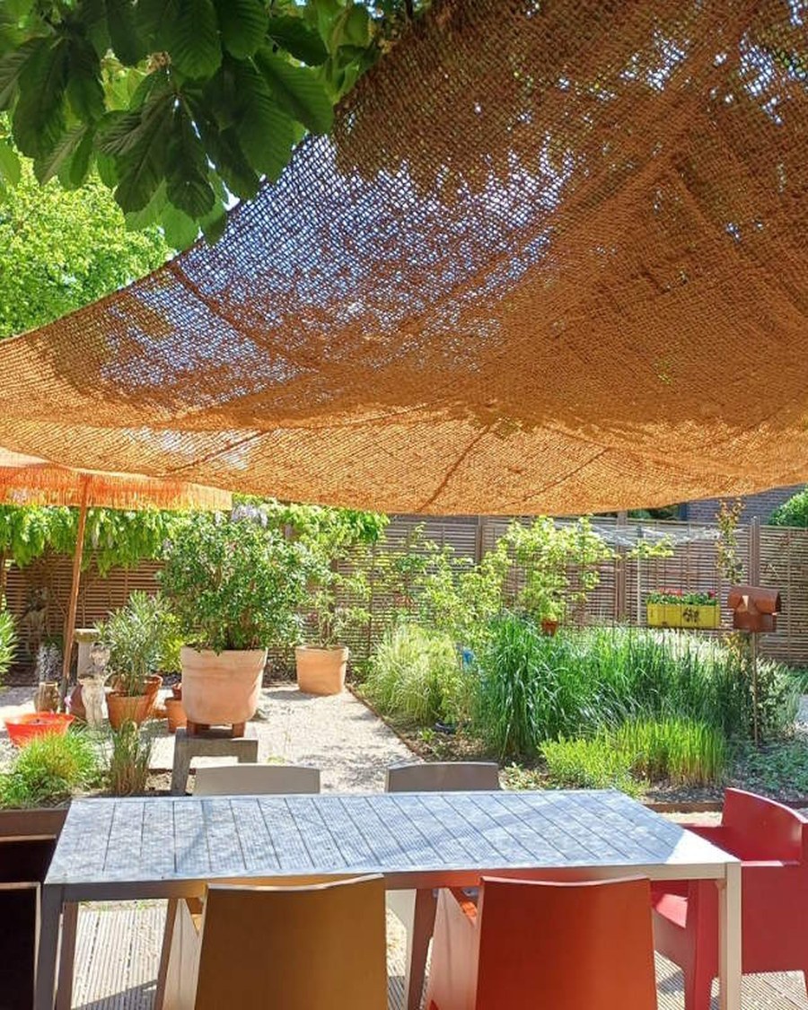 Voile pergola sur mesure en fibre de coco tissée