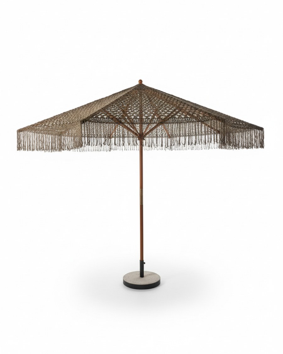 Parasol macramé pied bambou