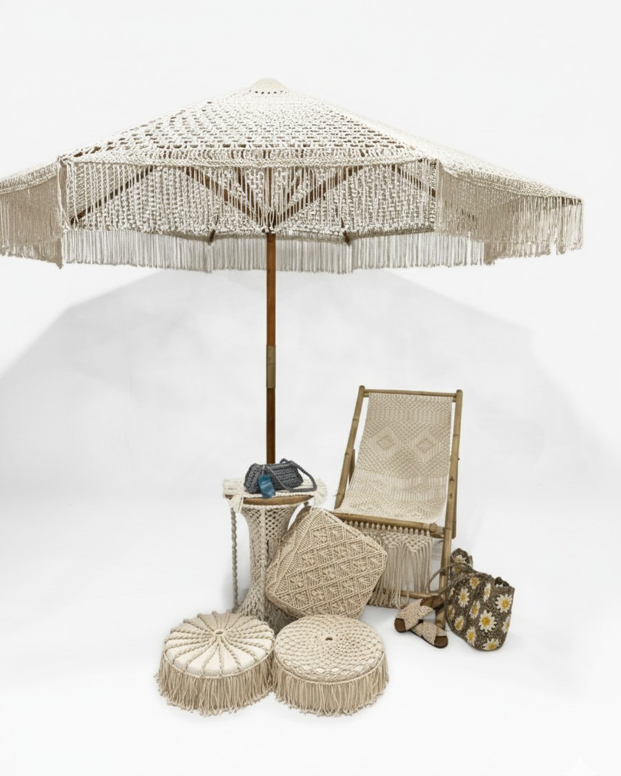 Tabouret macramé rond